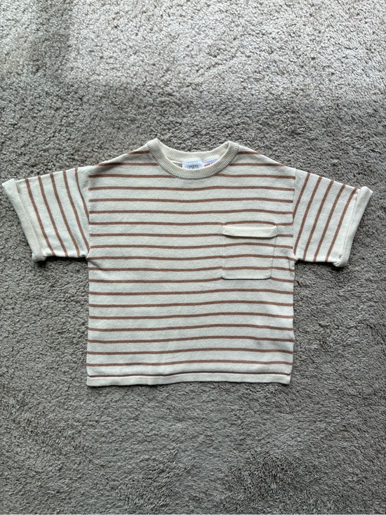 Zara Other - Zara Kids Cream & Brown Striped Short Sleeve Knit Top
